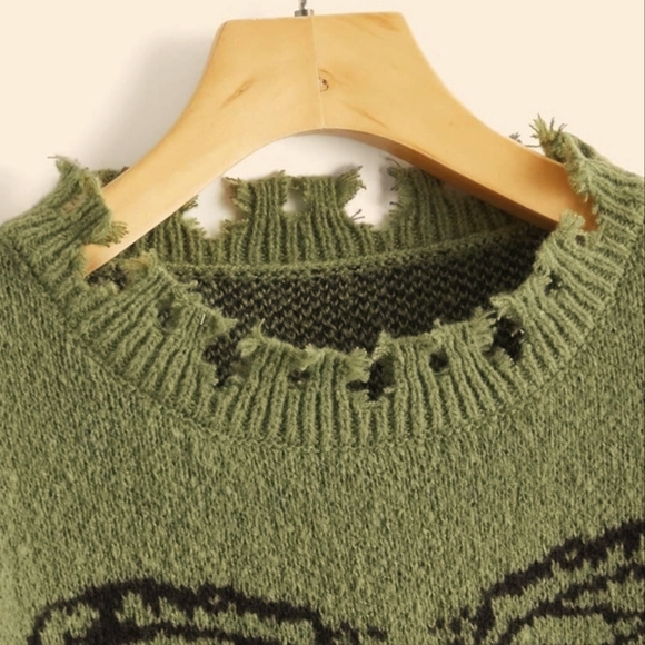 🎁💲EUC Rib Cage/Skelton Distressed Sweater - Sage XL - Picture 3 of 8